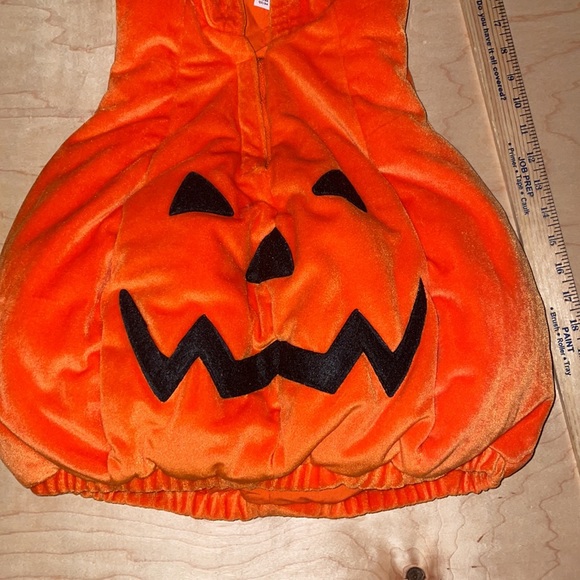 PUMPKIN COSTUME WITH HOOD ATTACHED NICE LINING VERY PLUSH MATERIAL CUT SIZE TAG - Picture 6 of 10